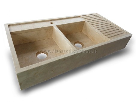 Lavandino lavello in pietra, vasca e sgocciolatoio 90 cm (seconda scelta) -  MONDOPIETRA